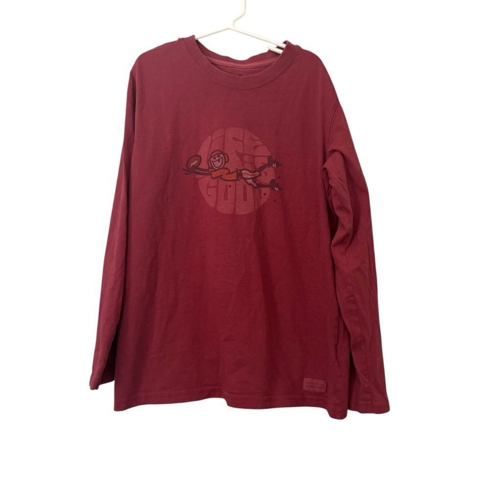 Life is Good Red Football Graphic Long Sleeve Tee